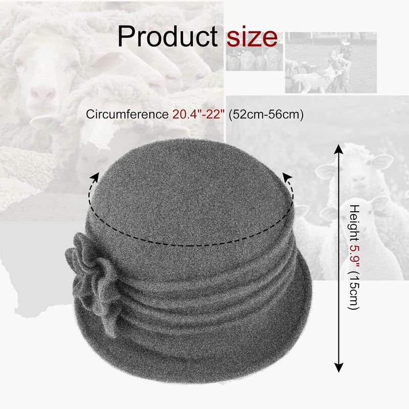 Sumolux Women Beret Hat French Vintage Floral Wool Dress Cloche Classic Winter Hat 1920s - Image 4